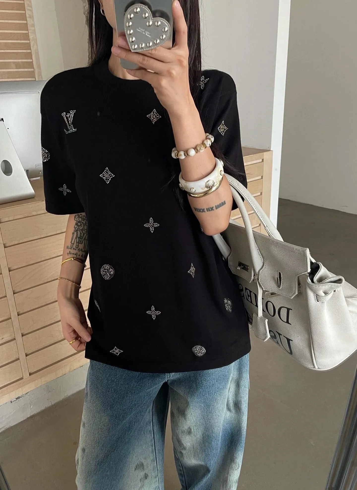 Louis Vuitton/Louis Vuitton 26ss presbyopia hot diamond knitted short sleeves